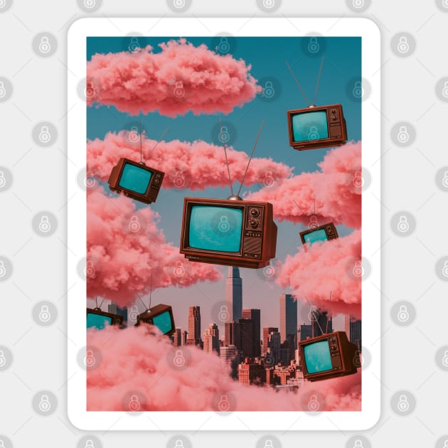 Retro TVs Floating in the Sky Sticker by Megadorim